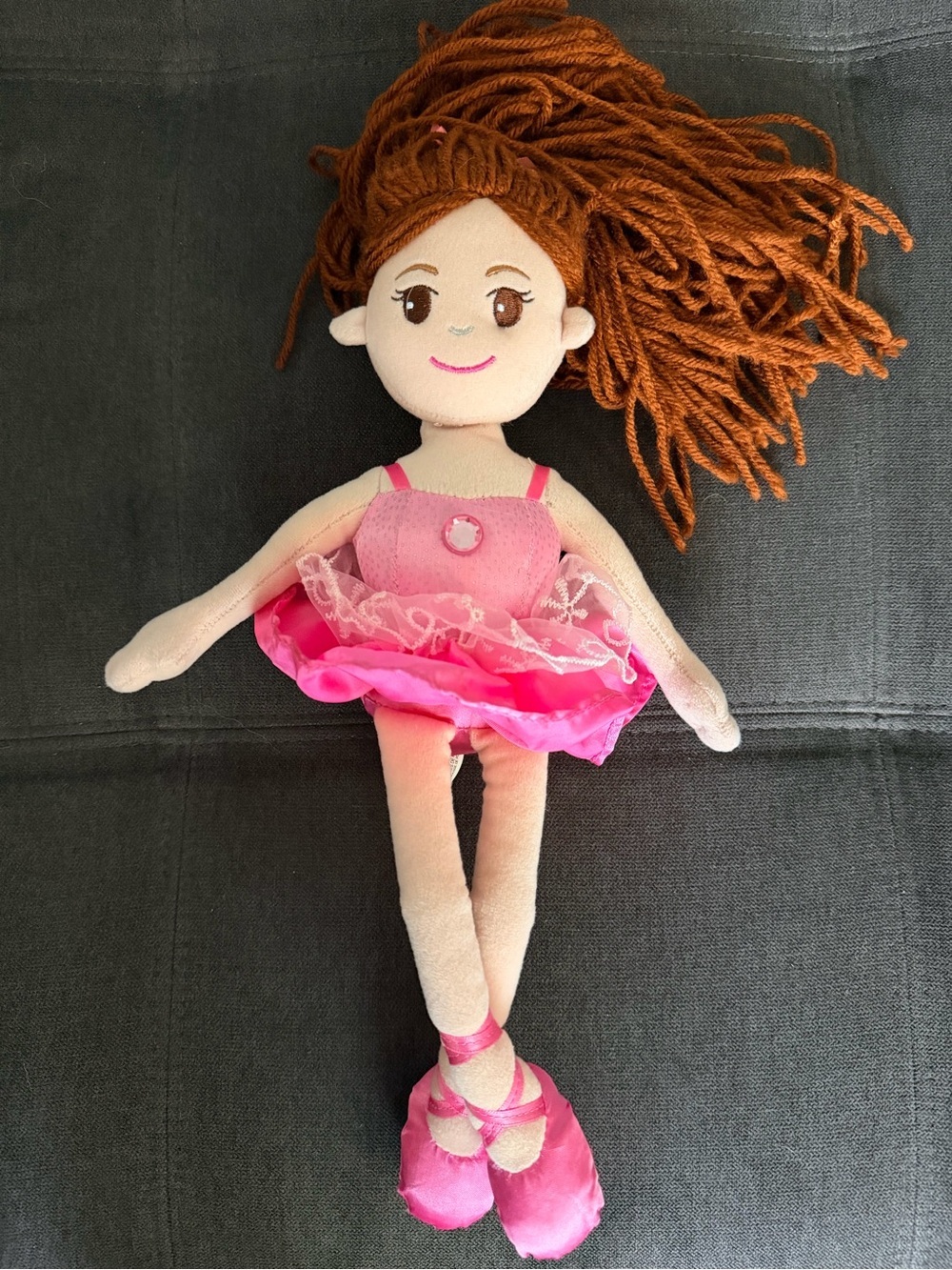 Plush Pink Ballerina Doll with Yarn Hair - Cute Dress-Up Toy